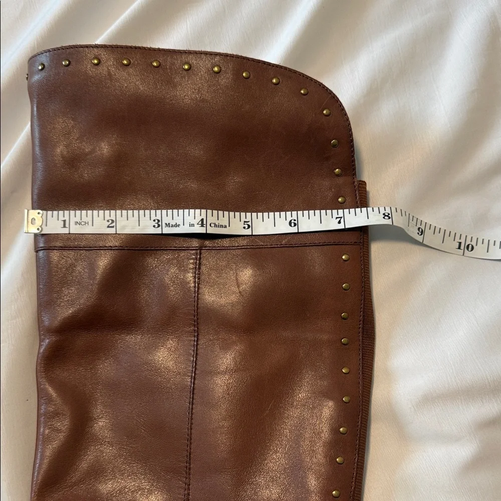 Gibson Latimer Tall Brown Leather Boots Studded Zip 8.5M